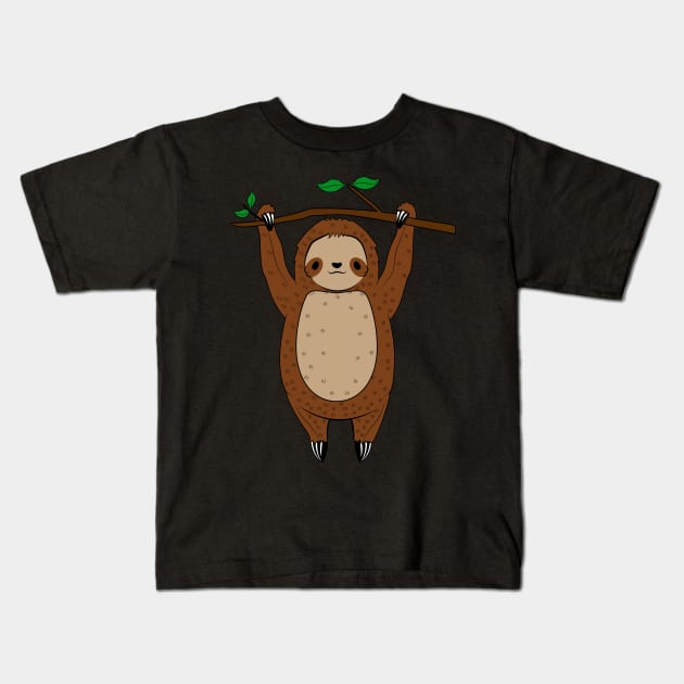 Cute Hanging Sloth Kids T-Shirt by KawaiiAttack